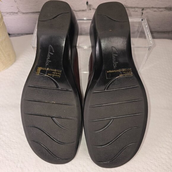 WOMENS CLARK SLIP ON BROWN LEATHER MULES SMALL HEEL SIZE 8.5 EUC - Picture 5 of 9